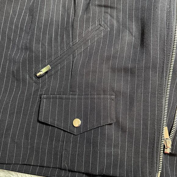 Lane Bryant Jacket Womens 14 Navy Blue Striped Moto Zip Up Ruffled Peplum Blazer - Picture 8 of 11